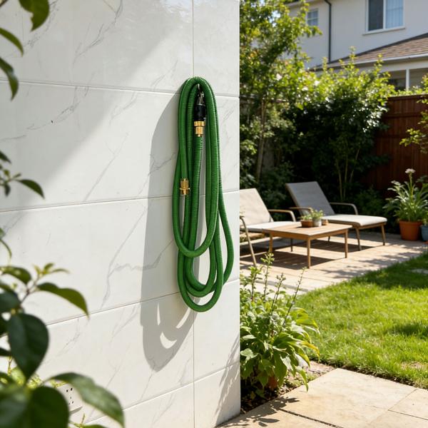 Dehnbarer Gartenschlauch 5 bis 15m mit Alu-Anschlüssen, Flexibler Wasserschlauch UV-beständig, 3-fache Ausdehnung, 3/4 Zoll Gold-Aluminium Gewinde