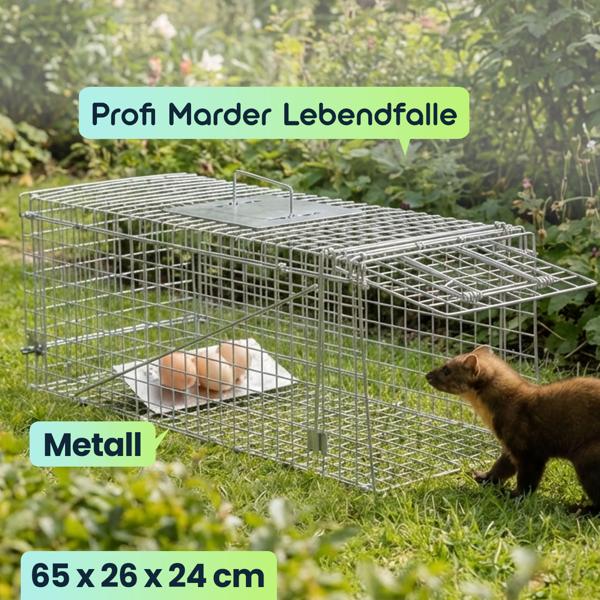 Profi Marder Lebendfalle - Wiederverwendbare Gitterfalle mit Trittplatte, Tragegriff und Beissschutz - für Marder und kleine Nagetiere