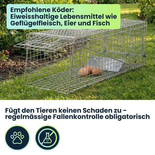 Profi Marder Lebendfalle - Wiederverwendbare Gitterfalle mit Trittplatte, Tragegriff und Beissschutz - für Marder und kleine Nagetiere