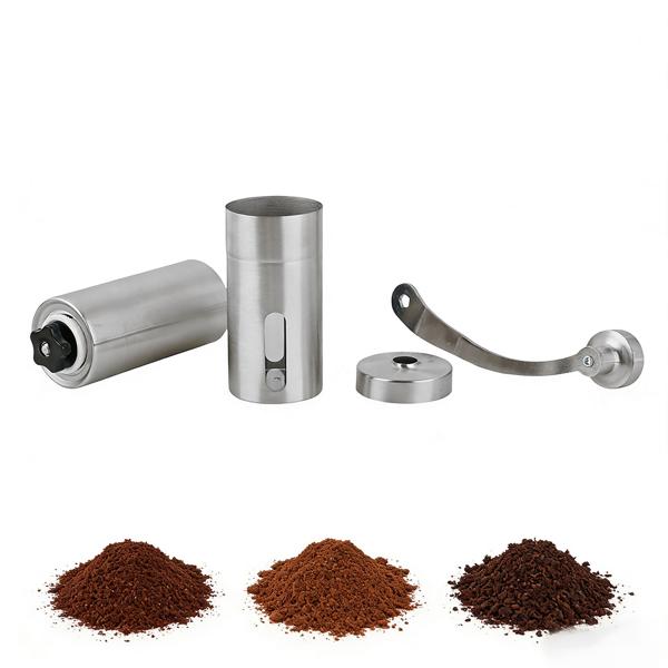 Robusto macinacaffè manuale in acciaio inox con macina in ceramica, regolazione continua del grado di macinatura, manovella rimovibile, macinacaffè manuale per espresso e caffè filtro