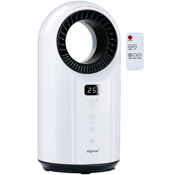 Elegante termoventilatore a torre 1500W PTC con telecomando, Riscaldatore oscillante senza pale con timer 12h – Per soggiorno e camera da letto o home office