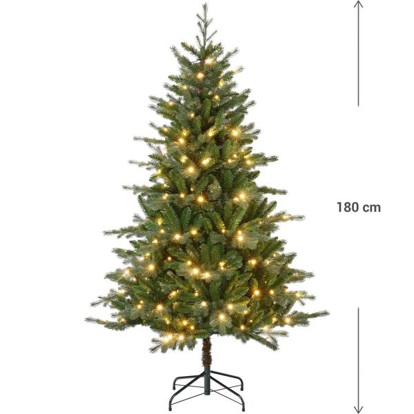 Premium LED Weihnachtsbaum, Kunstbaum 180 cm voluminös dicht beleuchtet - Christbaum mit 210 Lichtern, klappbar, festliche Deko für Innenbereich