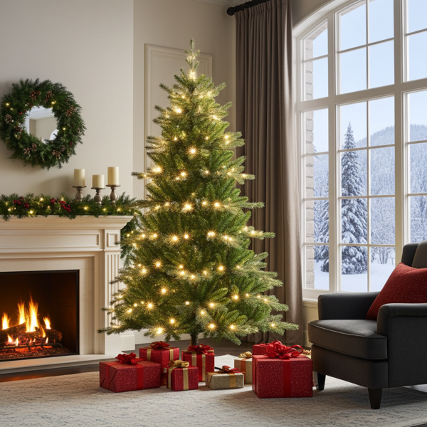 Premium LED Weihnachtsbaum, Kunstbaum 180 cm voluminös dicht beleuchtet - Christbaum mit 210 Lichtern, klappbar, festliche Deko für Innenbereich