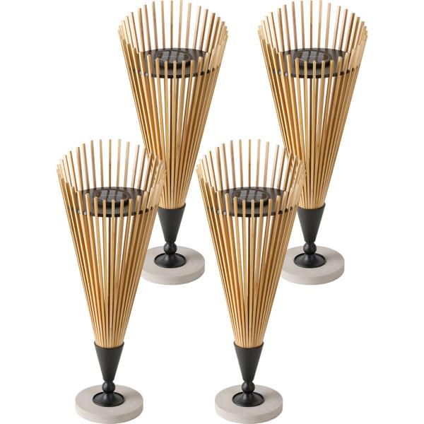 4er-Set Dekorative Solar-Laterne 60cm aus Bambus: Moderne Solarleuchte für den Garten mit stimmungsvollem Licht, wetterfest IP44