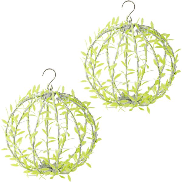 2er-Set Solar Leuchtkugel im Blätterdesign - Ø20cm Gartenkugel mit 72 warmweissen LEDs - IP44 Aussenleuchte inkl. Erdspiess, S-Haken und Solarpanel
