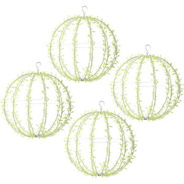 4er-Set Solar Leuchtkugel im Blätterdesign - Ø40cm Gartenkugel mit 144 warmweissen LEDs - IP44 Aussenleuchte inkl. Erdspiess, S-Haken und Solarpanel