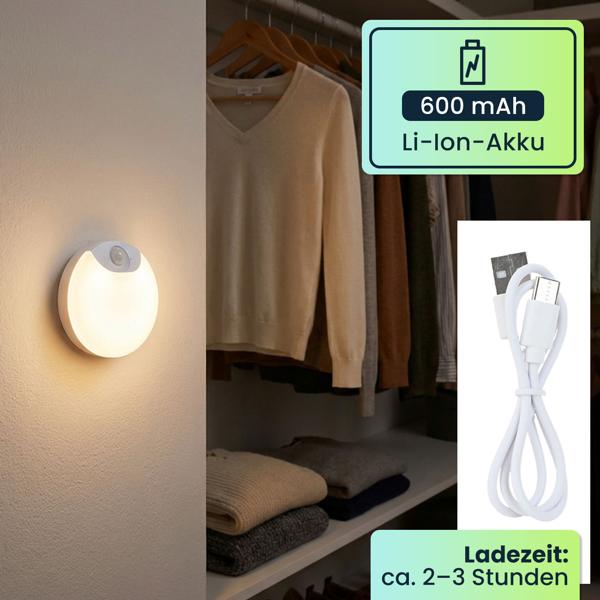 2er-Set LED Schrankleuchte mit Bewegungssensor – Wiederaufladbares Nachtlicht, Magnetisch & Kabellos – Ideal als Treppenlicht & für Kleiderschrank