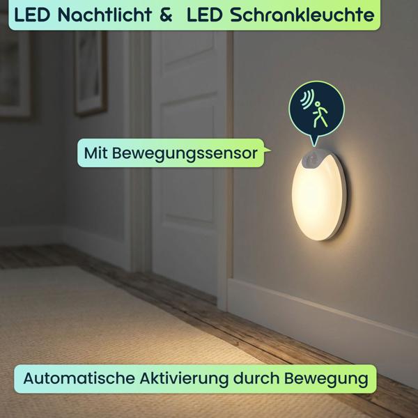 4er-Set LED Schrankleuchte mit Bewegungssensor – Wiederaufladbares Nachtlicht, Magnetisch & Kabellos – Ideal als Treppenlicht & für Kleiderschrank
