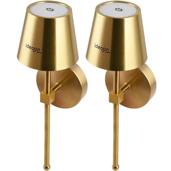 2er-Set Elegante LED Wandleuchte kabellos mit Fernbedienung: Akku Wandlampe dimmbar in Gold, USB aufladbar mit Timer & Touch-Sensor