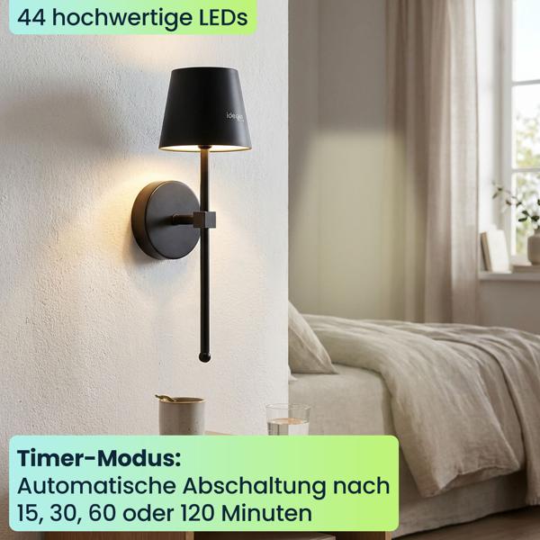 2er-Set Elegante LED Wandleuchte kabellos mit Fernbedienung: Akku Wandlampe dimmbar in Schwarz, USB aufladbar mit Timer & Touch-Sensor