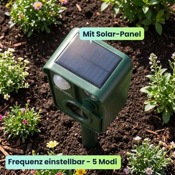 4er-Set Ultraschall Tiervertreiber mit PIR-Sensor & LED Blitzlicht - 13,5-45,5 Hz, Zuverlässiger Solar-Tierschreck gegen Marder, Hunde und Katzen, Vögel