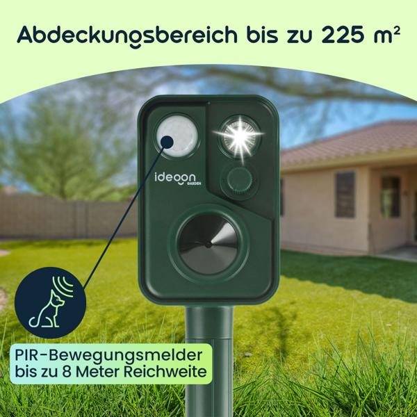 4er-Set Ultraschall Tiervertreiber mit PIR-Sensor & LED Blitzlicht - 13,5-45,5 Hz, Zuverlässiger Solar-Tierschreck gegen Marder, Hunde und Katzen, Vögel