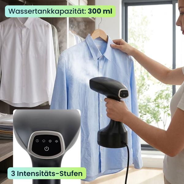 Hand-Dampfglätter mit 1900W, 300ml Wassertank, 30g/Min Dampf, 3 Stufen, inklusive 2 Aufsätzen & Handschuh, Dampfbürste