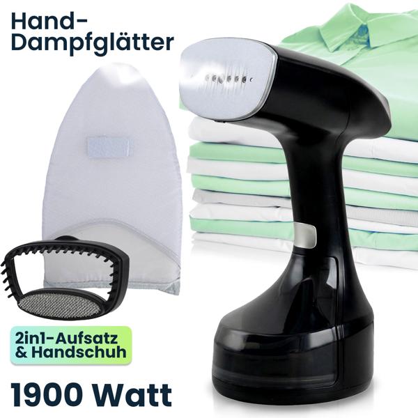 Hand-Dampfglätter mit 1900W, 300ml Wassertank, 30g/Min Dampf, 3 Stufen, inklusive 2 Aufsätzen & Handschuh, Dampfbürste