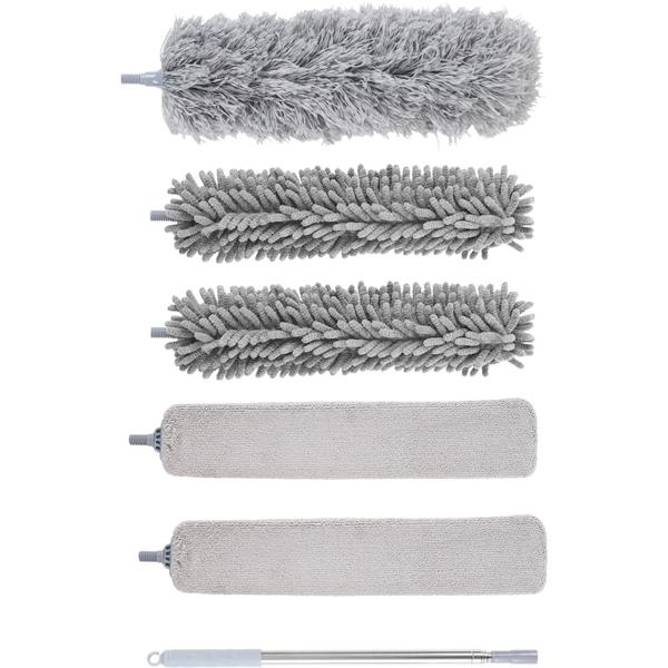 Profi 5in1 Staubwedel Set mit Teleskopstange 210cm ausziehbar, biegsamer Mikrofaser Staubwischer für Deckenventilatoren, Möbel & hohe Ecken