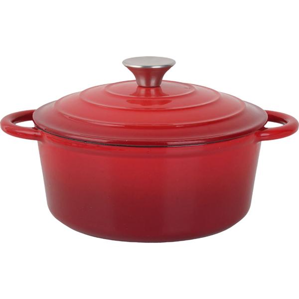 Pentola in ghisa con coperchio 22 cm rotonda, casseruola smaltata 2,2 L rossa, brasiera per tutti i tipi di piano cottura, anche a induzione, pentola professionale adatta al forno