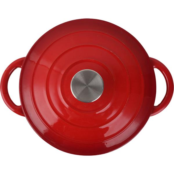 Pentola in ghisa con coperchio 22 cm rotonda, casseruola smaltata 2,2 L rossa, brasiera per tutti i tipi di piano cottura, anche a induzione, pentola professionale adatta al forno