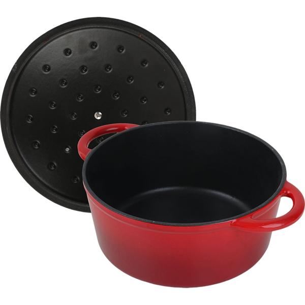 Pentola in ghisa con coperchio 22 cm rotonda, casseruola smaltata 2,2 L rossa, brasiera per tutti i tipi di piano cottura, anche a induzione, pentola professionale adatta al forno