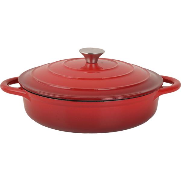 Cocotte en fonte avec couvercle, 28 cm, rouge – compatible tous feux, dont induction – passe au four – matériel professionnel