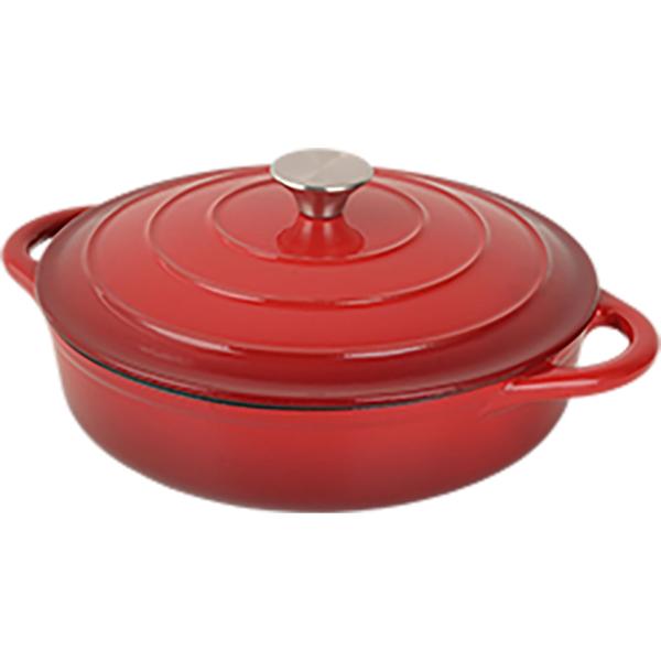 Cocotte en fonte avec couvercle, 28 cm, rouge – compatible tous feux, dont induction – passe au four – matériel professionnel