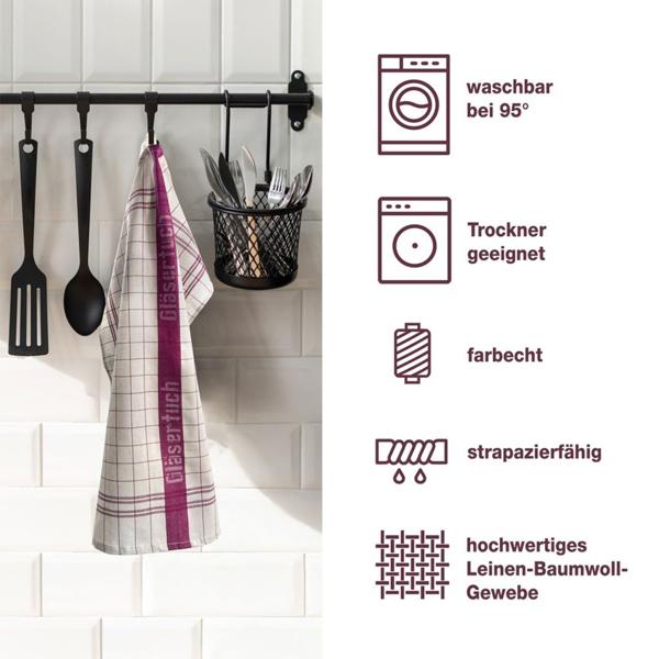 Langlebige 20er Halb-Leinen-Geschirrtücher: 55% Leinen-45% Baumwolle, Burgund, 70x50cm, 95°C waschbar, ÖKO-TEX – saugstark, streifen- & flusenfrei