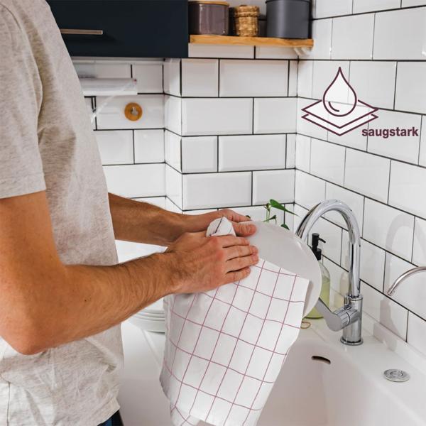 Langlebige 20er Halb-Leinen-Geschirrtücher: 55% Leinen-45% Baumwolle, Burgund, 70x50cm, 95°C waschbar, ÖKO-TEX – saugstark, streifen- & flusenfrei