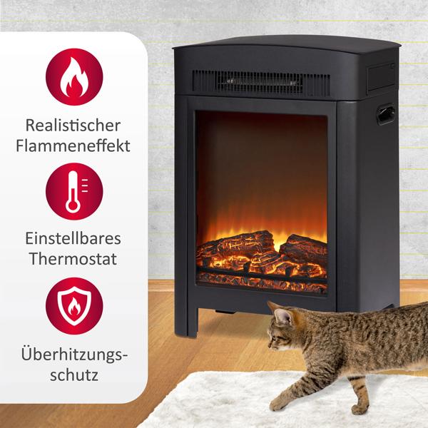 Elektrokamin 1800W - Heizgerät mit Realistischem LED Flammeneffekt: mit Thermostat & Überhitzungsschutz für gemütliche Wärme