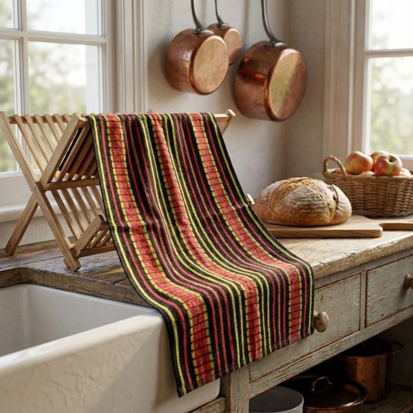 10er-Set Grubentuch 100% Baumwolle: Saugstarkes Geschirrtuch & Mehrzwecktuch, rot-schwarz - Robustes Trockentuch für Haushalt & Gastronomie