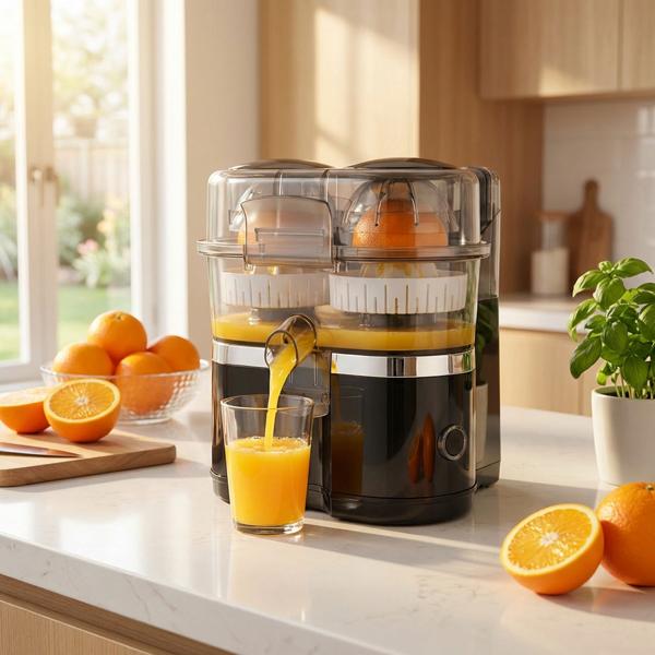 Kabelloser Akku Doppel-Entsafter 120W: Mobile USB-C Saftpresse & Zitruspresse | Effizient & Kompakt für frische Säfte & Smoothies To Go