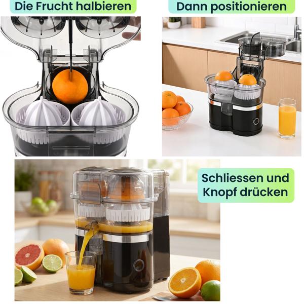 Kabelloser Akku Doppel-Entsafter 120W: Mobile USB-C Saftpresse & Zitruspresse | Effizient & Kompakt für frische Säfte & Smoothies To Go