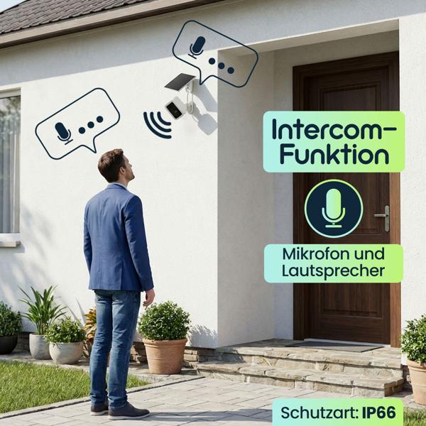 WLAN Solar Überwachungskamera Aussen 3MP, Autarke IP66 Funkkamera mit Flutlicht, App-Steuerung, PIR-Sensor & Gegensprechanlage, Weiss
