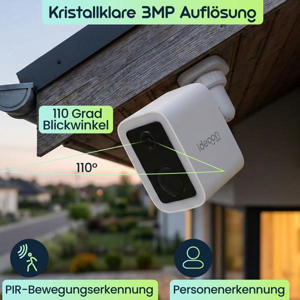 WLAN Solar Überwachungskamera Aussen 3MP, Autarke IP66 Funkkamera mit Flutlicht, App-Steuerung, PIR-Sensor & Gegensprechanlage, Weiss