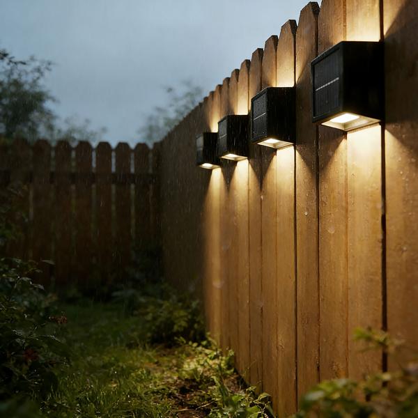 4er Set LED Solar Wandleuchte für Aussen: Warmweiss/Kaltweiss Garten-Lampe mit Akku & Sensor, IP44 Wasserfest, Deko Strahler für Zaun & Wand
