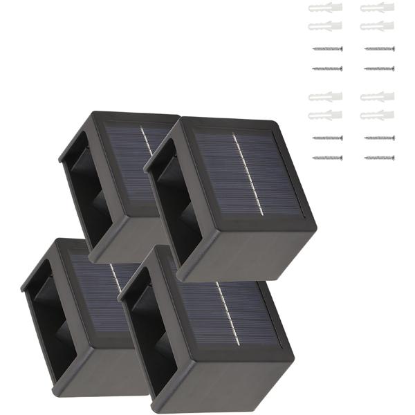 4er Set LED Solar Wandleuchte für Aussen: Warmweiss/Kaltweiss Garten-Lampe mit Akku & Sensor, IP44 Wasserfest, Deko Strahler für Zaun & Wand