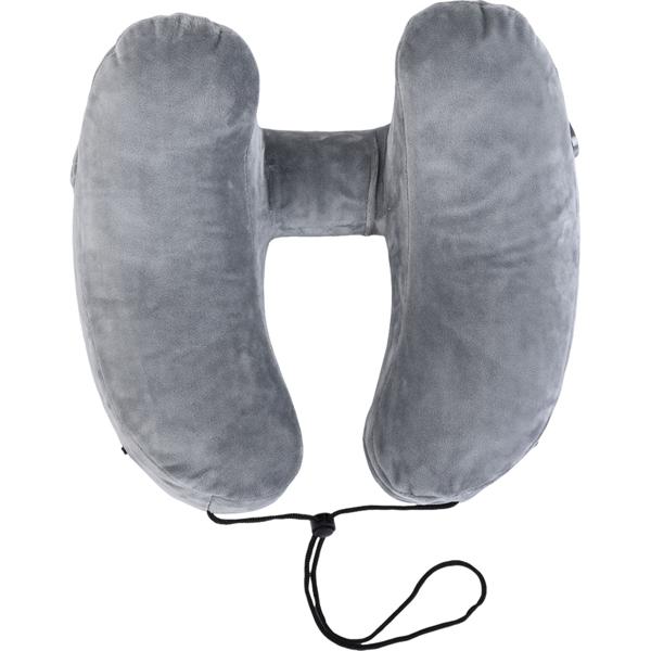 Coussin de voyage confortable gonflable en forme de H avec capuche, set coussin cervical incl. masque de sommeil & bouchons d’oreilles, idéal pour avion & voiture, gris, 35x32 cm