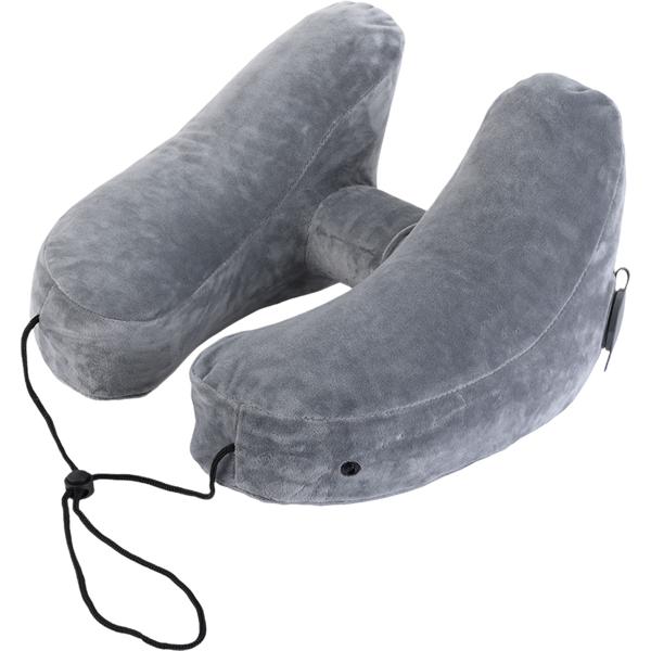 Coussin de voyage confortable gonflable en forme de H avec capuche, set coussin cervical incl. masque de sommeil & bouchons d’oreilles, idéal pour avion & voiture, gris, 35x32 cm