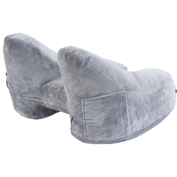 Coussin de voyage confortable gonflable en forme de H avec capuche, set coussin cervical incl. masque de sommeil & bouchons d’oreilles, idéal pour avion & voiture, gris, 35x32 cm