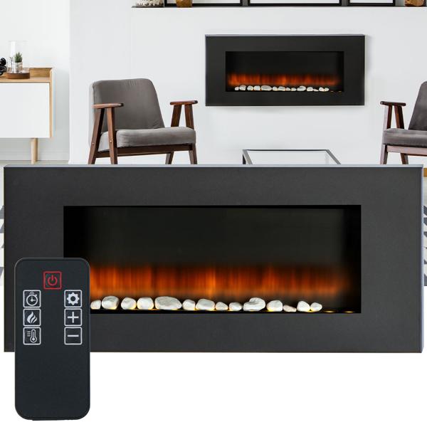 Luxuriöse Wandheizung 2000W – Eleganter elektrischer Kaminofen für Wohnzimmer & Schlafzimmer mit realistischem LED-Flammeneffekt, Thermostat & Timer