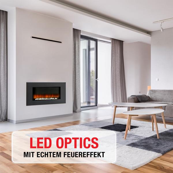 Luxuriöse Wandheizung 2000W – Eleganter elektrischer Kaminofen für Wohnzimmer & Schlafzimmer mit realistischem LED-Flammeneffekt, Thermostat & Timer