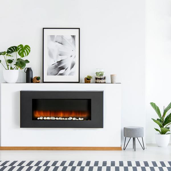 Luxuriöse Wandheizung 2000W – Eleganter elektrischer Kaminofen für Wohnzimmer & Schlafzimmer mit realistischem LED-Flammeneffekt, Thermostat & Timer