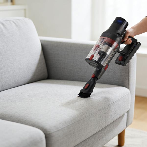Aspirapolvere ciclonico a batteria per pavimenti 27 kPa, 430 W aspirapolvere manuale senza filo con filtro HEPA, illuminazione LED, tubo telescopico e 4 livelli di aspirazione, contenitore polvere 0,7 l