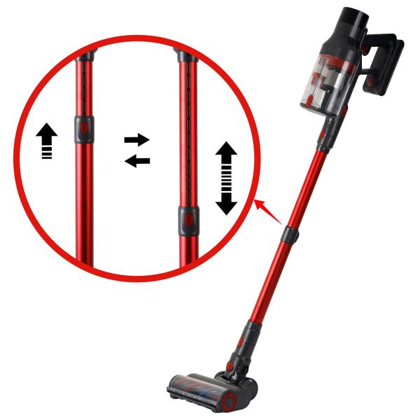 Aspirapolvere ciclonico a batteria per pavimenti 27 kPa, 430 W aspirapolvere manuale senza filo con filtro HEPA, illuminazione LED, tubo telescopico e 4 livelli di aspirazione, contenitore polvere 0,7 l