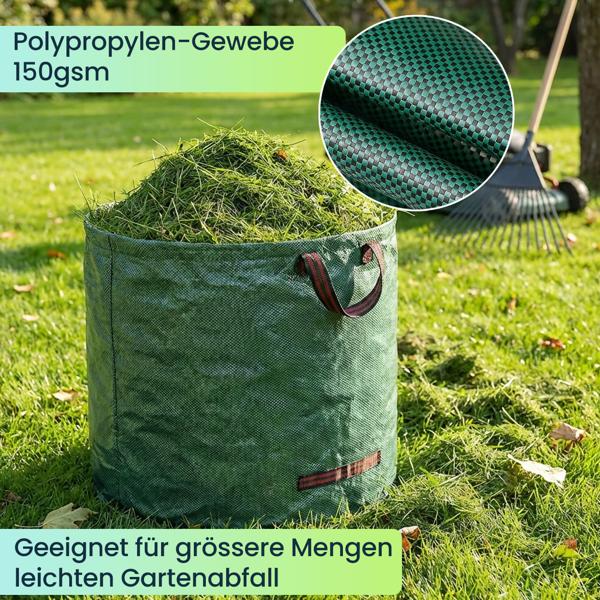 XL Garten Abfallsack, 272  Liter, Ø 67 x 76 cm - stabile Grünschnittsäcke mit Doppelboden, faltbar, ideal für Grünschnitt, 150gsm Polypropylen
