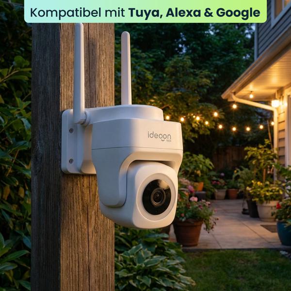 Outdoor Überwachungskamera 2K WLAN IP65 Wetterfest: 355 Grad Aussen-Kamera mit Personenerkennung, App, Nachtsicht & Intercom-System