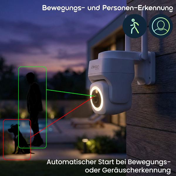 Outdoor Überwachungskamera 2K WLAN IP65 Wetterfest: 355 Grad Aussen-Kamera mit Personenerkennung, App, Nachtsicht & Intercom-System