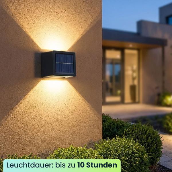8er Set LED Solar Wandleuchte für Aussen: Warmweiss/Kaltweiss Garten-Lampe mit Akku & Sensor, IP44 Wasserfest, Deko Strahler für Zaun & Wand