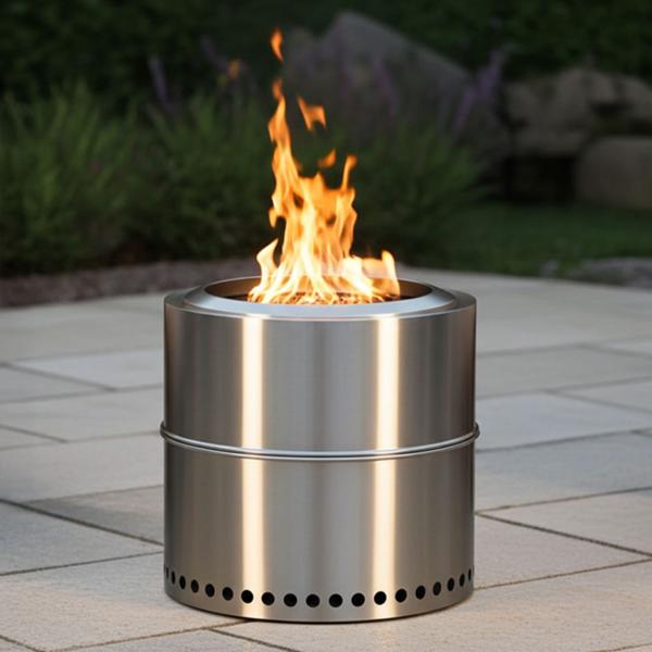 Robuste raucharme Feuerstelle aus Edelstahl – Mobile Outdoor Feuerstelle für Holz & Pellets: Zerlegbar, für Garten, Terrasse, Camping