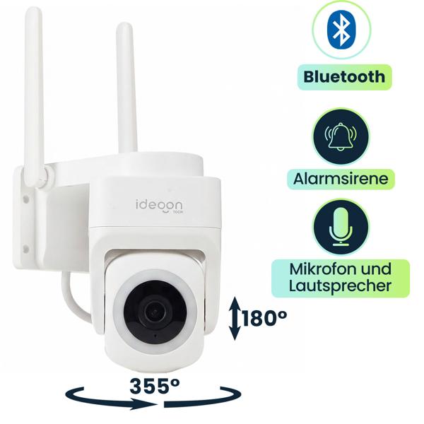 2er-Set Outdoor Überwachungskamera 2K WLAN IP65 Wetterfest: 355 Grad Aussen-Kamera mit Personenerkennung, App, Nachtsicht & Intercom-System