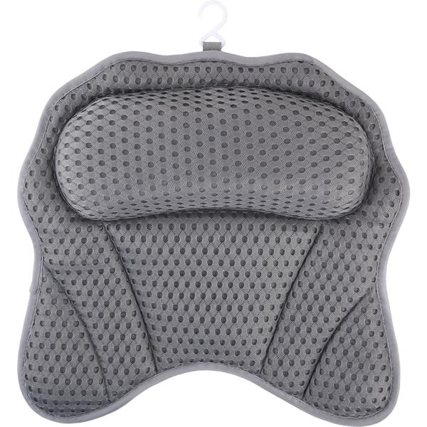 Coussin de bain ergonomique 4D – coussin de luxe avec 6 ventouses, gris foncé – soutien confortable de la nuque et de la tête – détente absolue