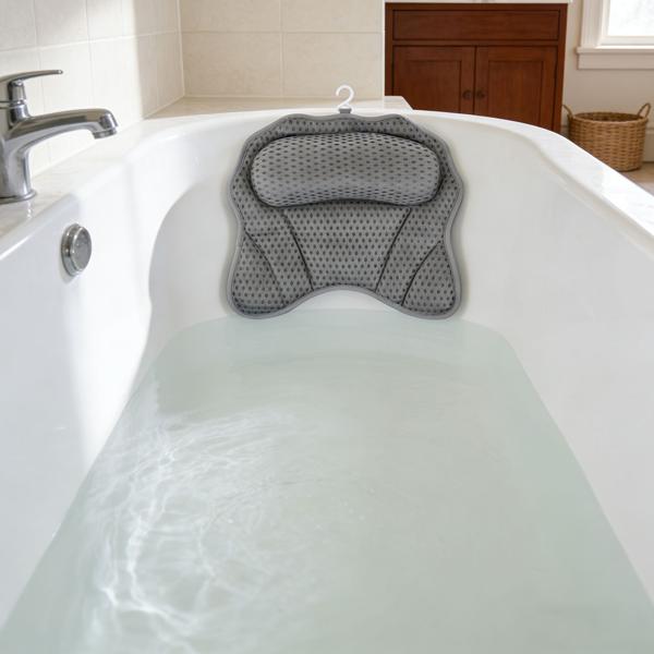 Coussin de bain ergonomique 4D – coussin de luxe avec 6 ventouses, gris foncé – soutien confortable de la nuque et de la tête – détente absolue